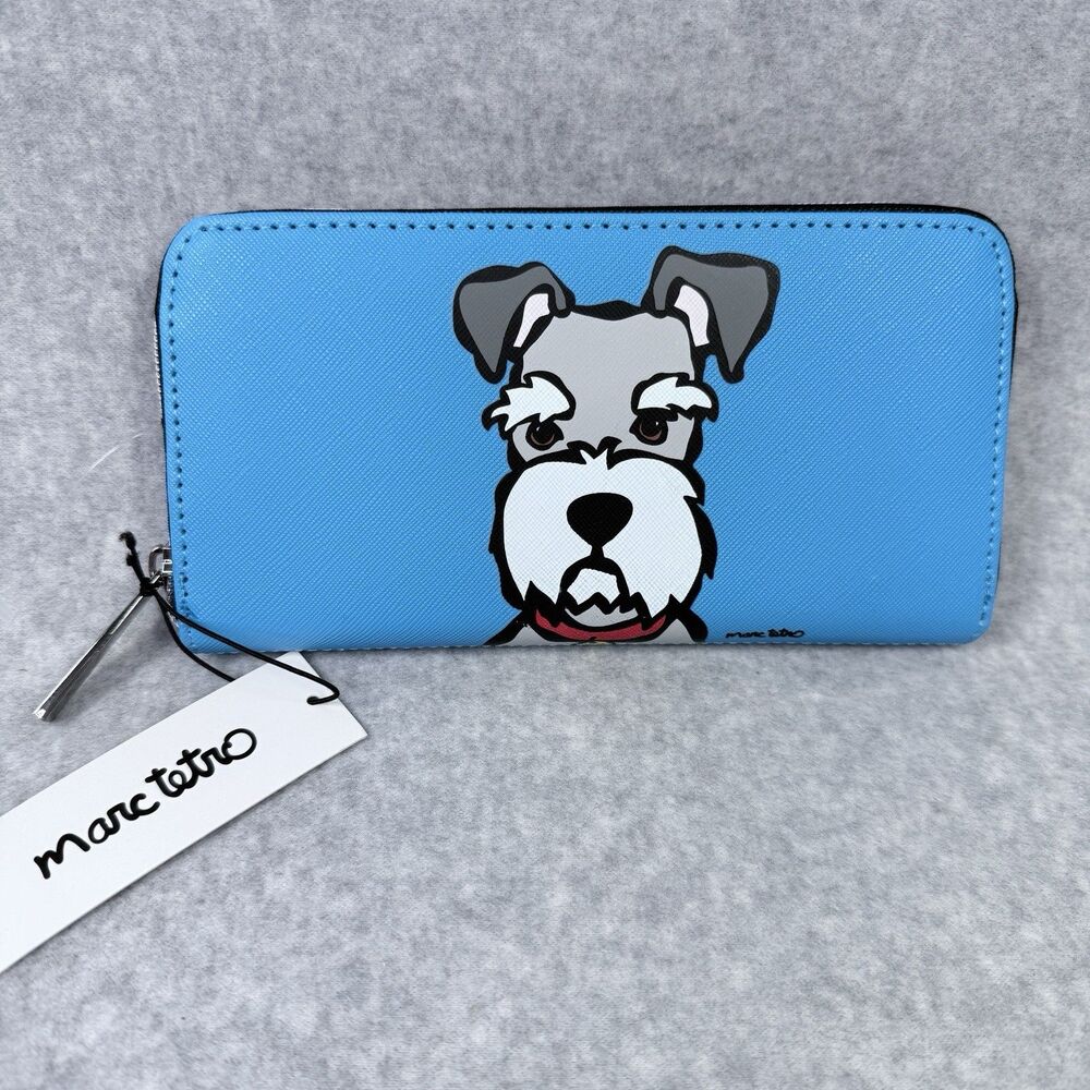 Marc Tetro Schnauzer Large Wallet Blue Zip Around Faux Leather Multi Compartment
